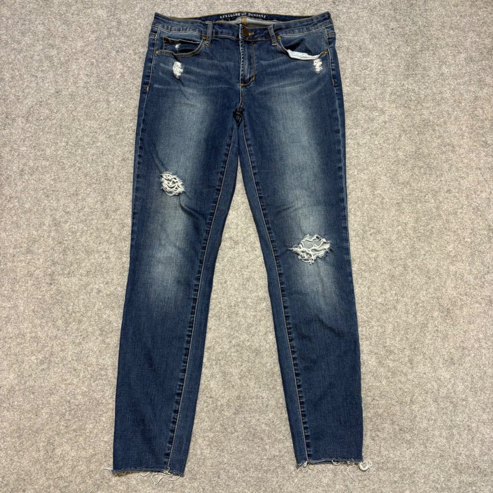 Articles of Society Distressed Skinny Jeans Blue Medium Wash Raw Hem Size 31